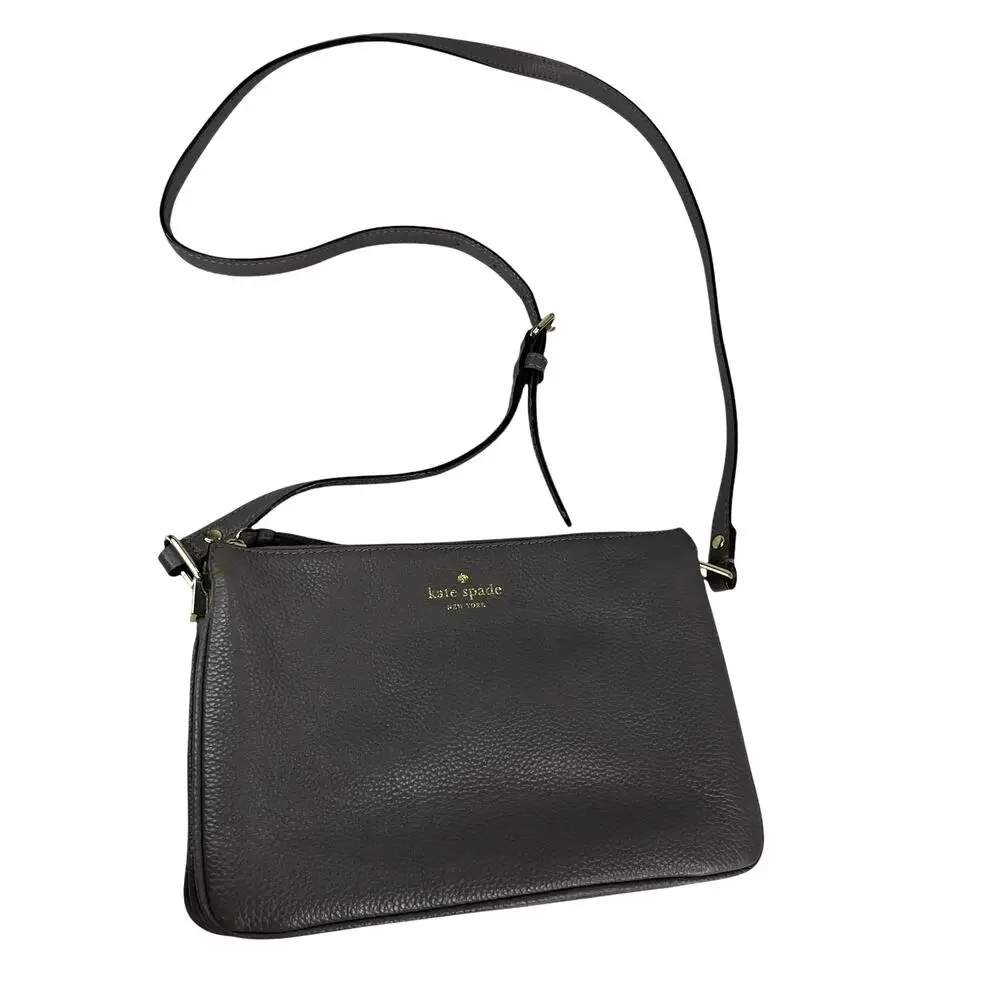 Kate Spade Leila Triple Gusset Gray Leather Crossbody Purse